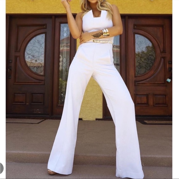 Sold * Black Halo Lena Tuxedo Strapless white Jumpsuit size 4 - Picture 2 of 10